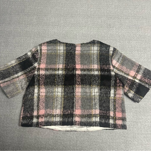 NEW Line & Dot Fuzzy Plaid Crop Top Blouse - Picture 5 of 12